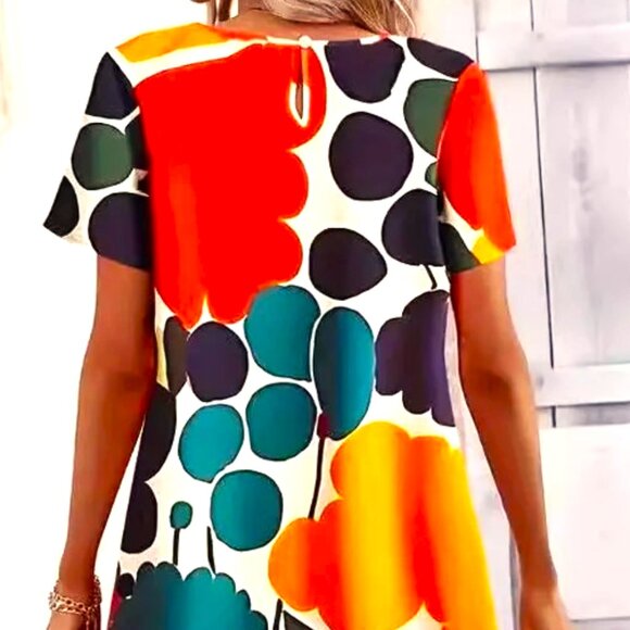 COLORBLOCK DARK GREEN LEAF MULTICOLOR L KNEE LENGTH CREW NECK HIGH END DRESS - Picture 2 of 4